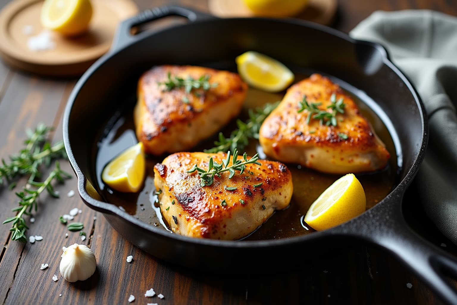Irresistibly Crispy, Buttery Garlic Herb Chicken Thighs Skillet Dinner
